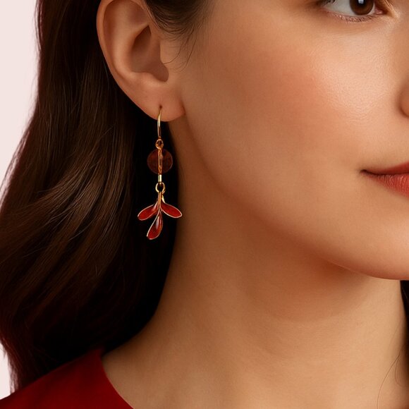 NWOT Gennaro Gold Tone Red Enamel  Dangle Earrings – 2”  Make a b - Picture 1 of 5